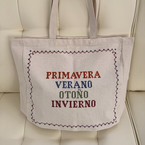 Sezane x Lucía Vergara limited edition tote bag, embroidered primavera, NWOT - Picture 1 of 3